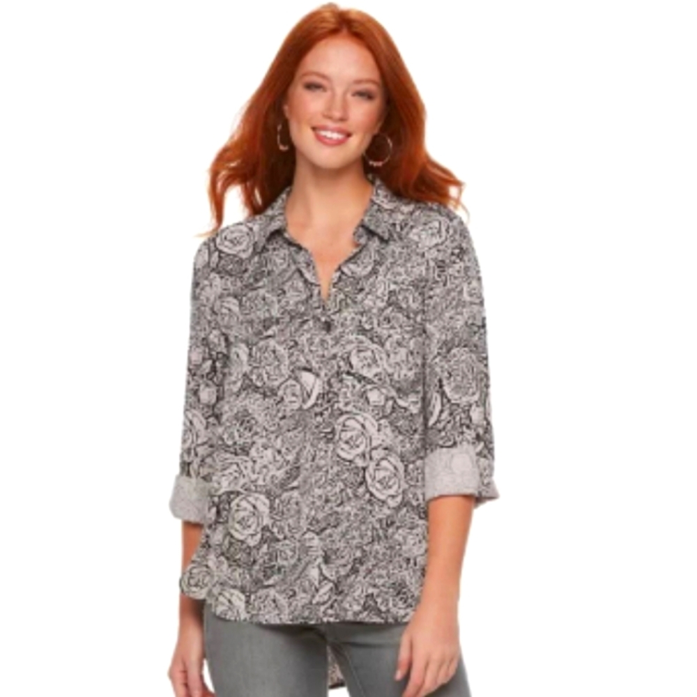 Rock & Republic Rose Blouse Cream & Black Button Up
